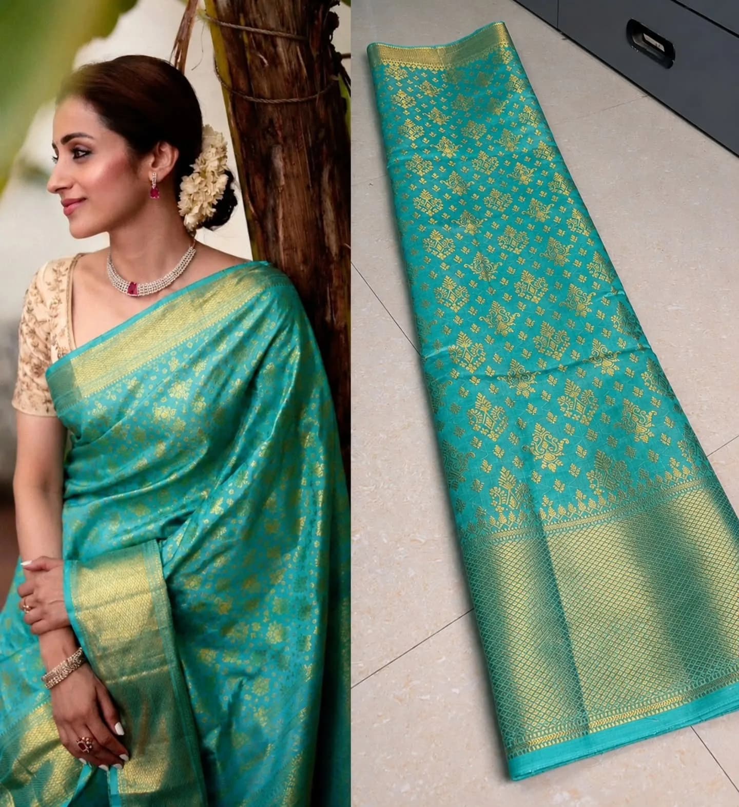 Trisha Inspired Banarasi Soft Silk Saree(bright sky blue Colour)