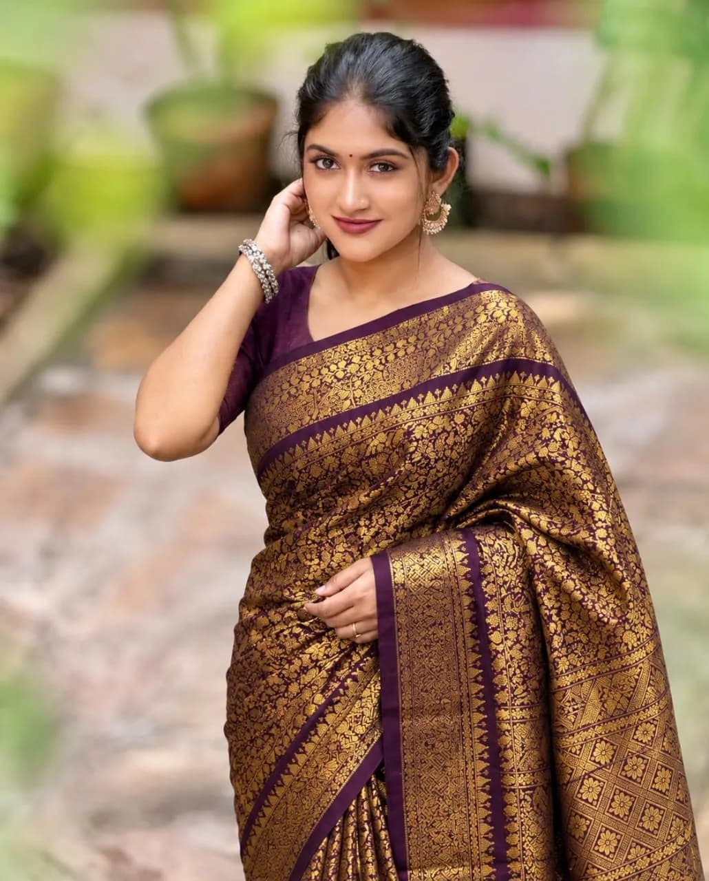 Party wear semi Tissue silk Saree With Designer  Blouse(wine colour)