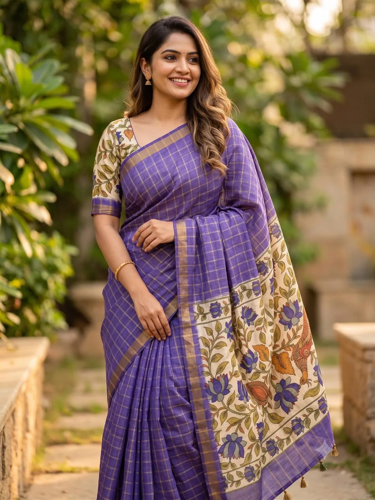 Malai Silk Fancy saree With Blouse(Purple Colour)