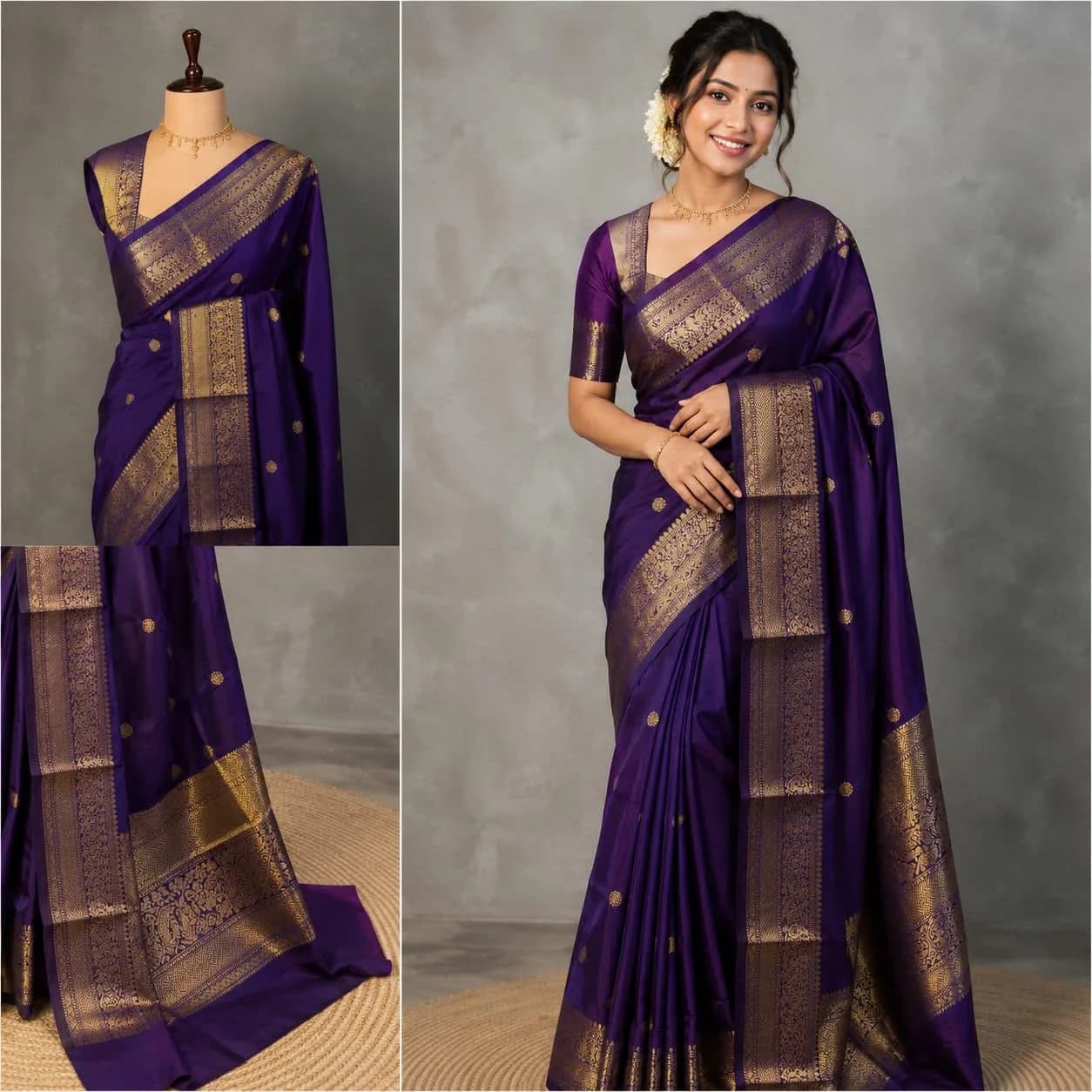 Instagram Trending Banarasi Semi Katan Semi Silk Saree With Brocade Blouse(Royal violet Colour)