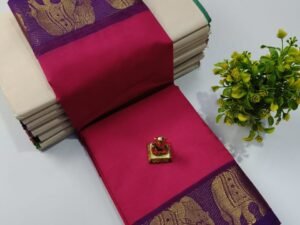 Home 80’s Count Fancy Border Chettinad Cotton Saree Without Blouse(Magenta Colour)