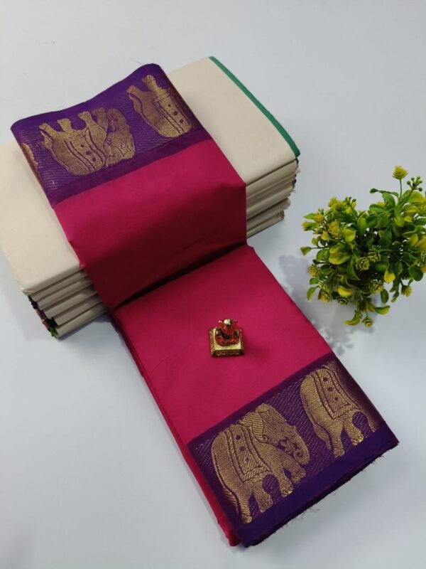 80’s Count Fancy Border Chettinad Cotton Saree Without Blouse(Magenta Colour)