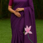 Lotus Khadi Cotton Saree With Blouse(Purple Colour)