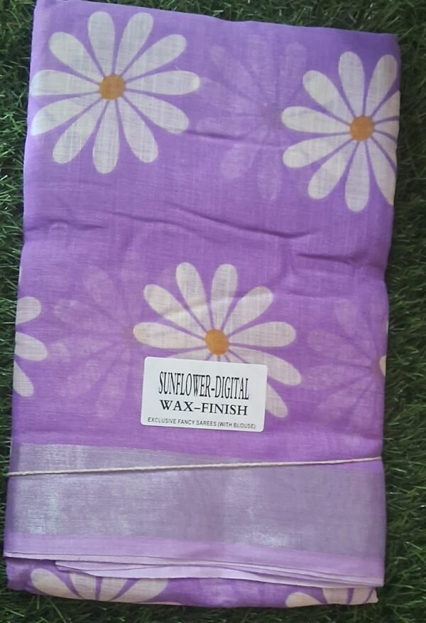 Fancy Cotton Saree With Blouse(Purple Colour)