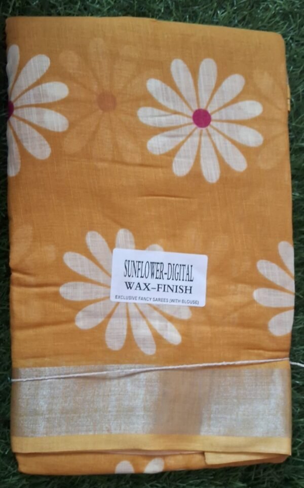Fancy Cotton Saree With Blouse(Yellow Colour)