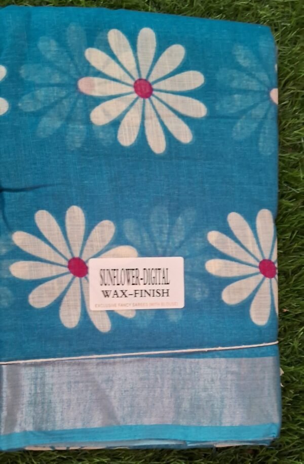 Fancy Cotton Saree With Blouse(Sky Blue Colour)