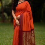 80's Count Chettinad Cotton Saree Without Blouse(Orange Colour)