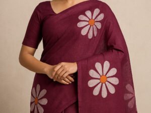 Linen Cotton Saree With Blouse(Jamun Fruit Colour)