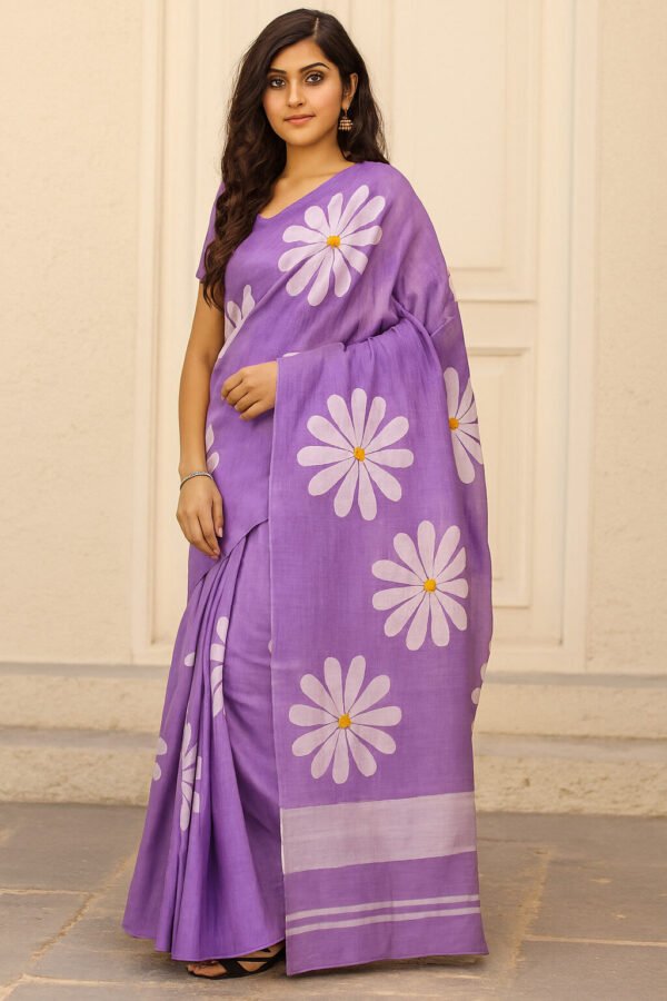 Fancy Cotton Saree With Blouse(Purple Colour)