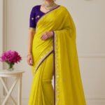 Crunch Saree With Blouse(Yellow Colour)