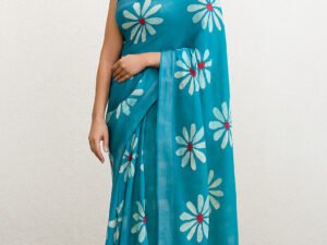 Fancy Cotton Saree With Blouse(Sky Blue Colour)