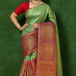 1 Gram gold Saree With blouse(Green Colour)