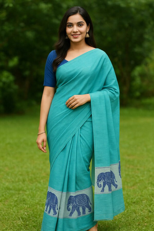 80's Count Chettinad Cotton Saree Without Blouse(Sky Blue Colour)