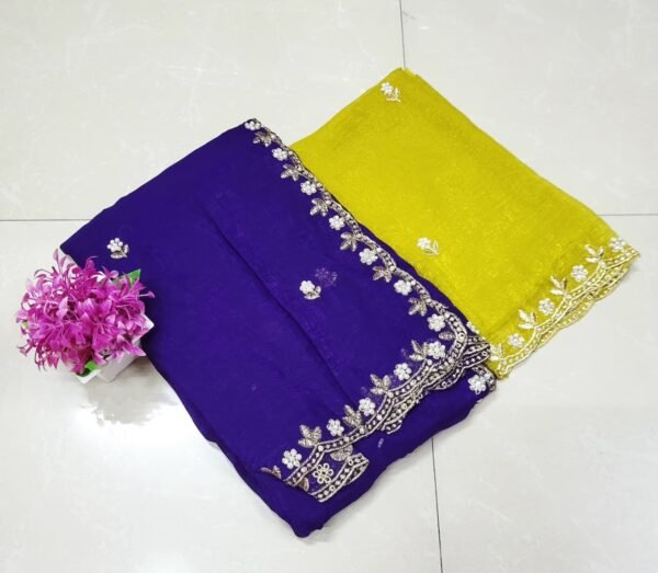 Crunch Saree with Designer Blouse(Ink Blue Colour)