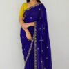 Crunch Saree with Designer Blouse(Ink Blue Colour)