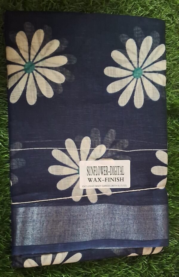 Fancy Cotton Saree With Blouse(Ink Blue Colour)