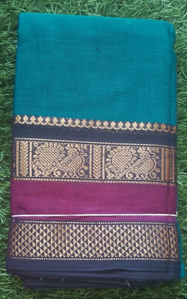 80/s Count Chettinad Cotton Saree Without Blouse(Peacock Blue Colour )
