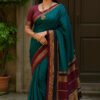 80/s Count Chettinad Cotton Saree Without Blouse(Peacock Blue Colour )