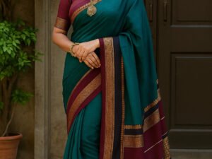 Home 80/s Count Chettinad Cotton Saree Without Blouse(Peacock Blue Colour )
