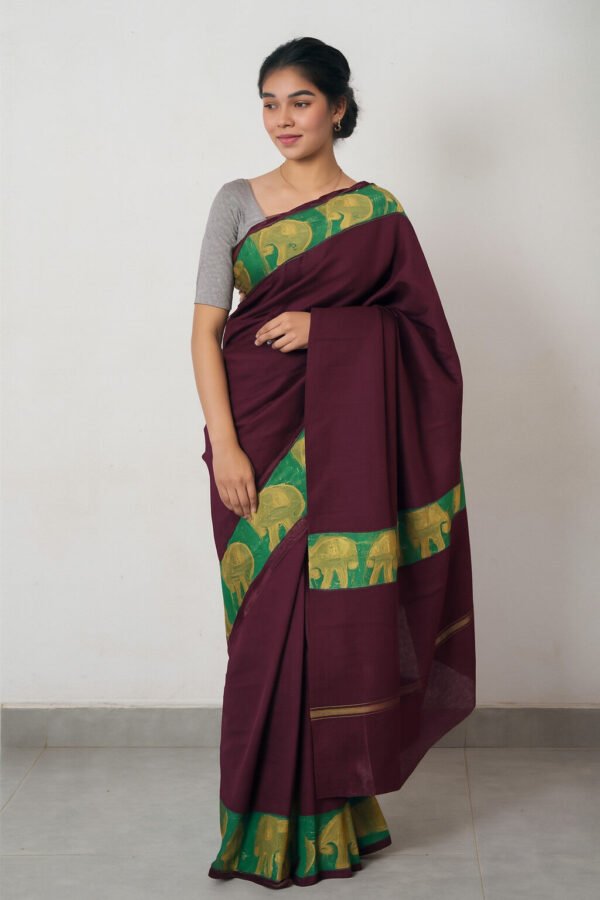 80's Count Chettinad Cotton Saree Without Blouse(Brown Colour)