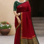 80's Count Chettinad Cotton Saree With Kalamkari Blouse(Red colour)