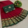 80's Count Chettinad Cotton Saree With Kalamkari Blouse(Red colour)