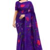 Linen Digital Saree With Blouse(Purple Colour)
