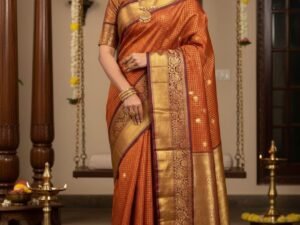 Semi Kanchi Silk Saree(Orange Colour)