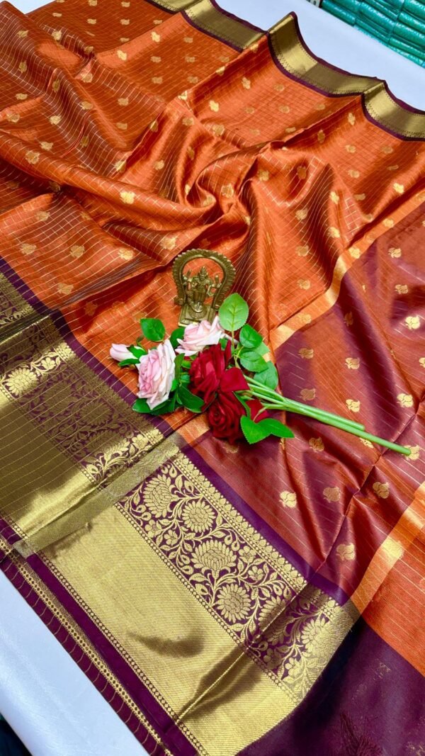 Semi Kanchi Silk Saree(Orange Colour)