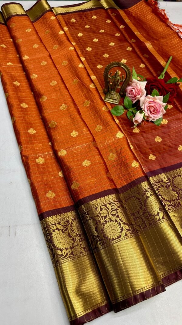 Semi Kanchi Silk Saree(Orange Colour)
