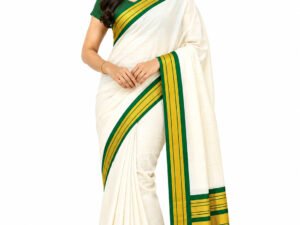 Kerala Cotton Saree with Green Colour Border