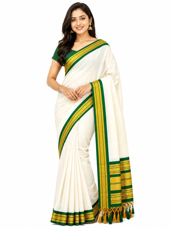 Kerala Cotton Saree with Green Colour Border