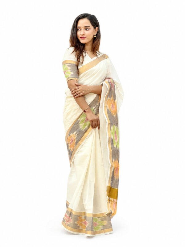 Pochampally Border Kerala Cotton Saree