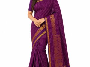 Home Kalyani Cotton Checked Saree (Purple Colour)