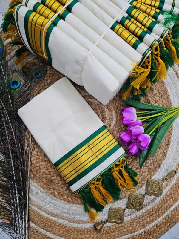Kerala Cotton Saree with Green Colour Border