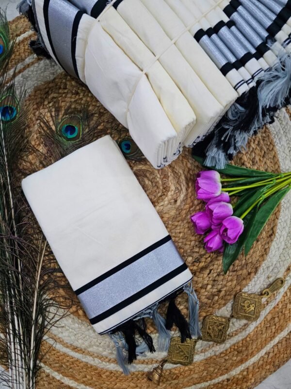 Kerala Cotton Saree with Silver Colour Border