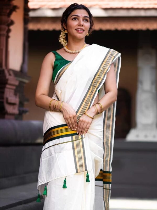 Kerala Cotton Saree with Green Colour Border