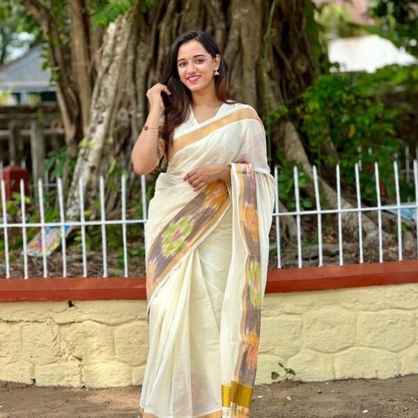 Pochampally Border Kerala Cotton Saree