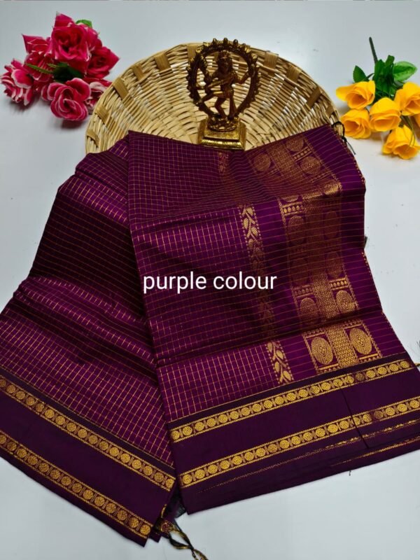 Kalyani Cotton Checked Saree (Purple Colour)