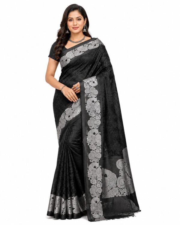 3D Embossed Karizma Silk Saree(Black Colour)