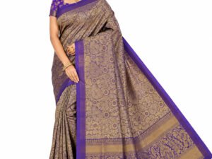 1 Gram Gold Silk Saree With Contrast jakard blouse(Violet Colour)
