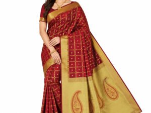 Korvai Bridal Rapier Fancy Lightweight Silk Type Saree with contrast blouse(Red Colour)