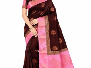 Uppada Kottanchi Contrast Border Silk Cotton Saree With Blouse(Maroon Colour)