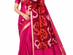 Pochampally Cotton Saree With Blouse(Pink Colour)