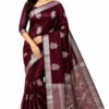 Fancy Monica Silk Cotton With Blouse(Maroon Colour)