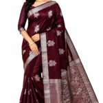 Fancy Monica Silk Cotton With Blouse(Maroon Colour)