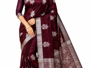 Fancy Monica Silk Cotton With Blouse(Maroon Colour)