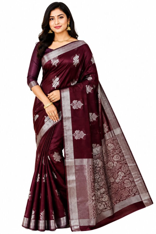 Fancy Monica Silk Cotton With Blouse(Maroon Colour)