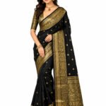 Instagram Trending Banarasi Semi Katan Semi Silk Saree With Brocade Blouse(Black Colour)