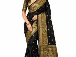Instagram Trending Banarasi Semi Katan Semi Silk Saree With Brocade Blouse(Black Colour)